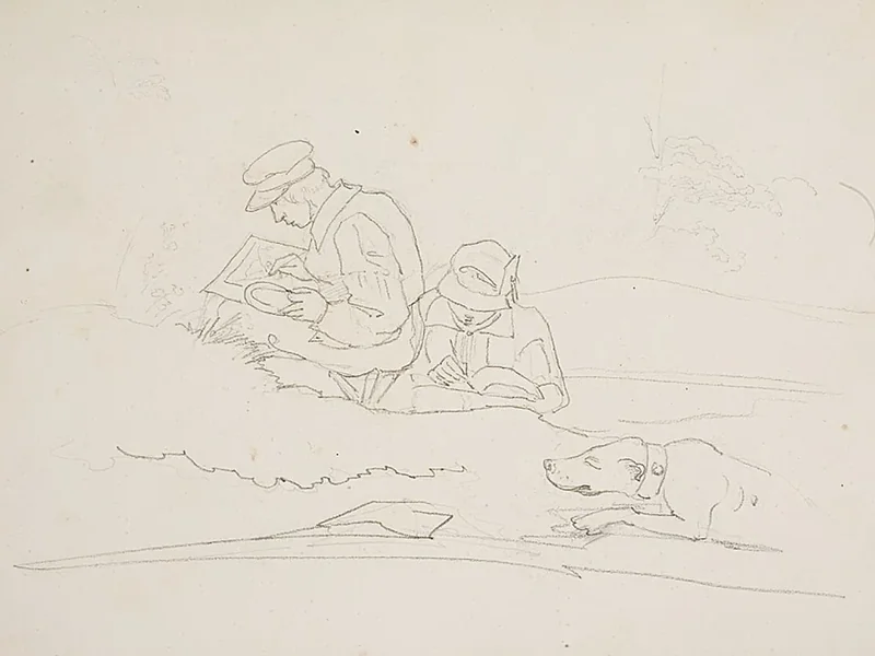 1797-Johan Bravo - Schizzo di artisti al lavoro nella natura